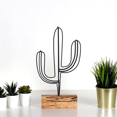 Bystag metal ahşap dekoratif masa süs dekoru-raf dekoru-hediyelik aksesuar-biblo-raf için süs-kaktüs- Bystag metal wood decorative desk ornament-ornamental decor- wood metal decor-cactus