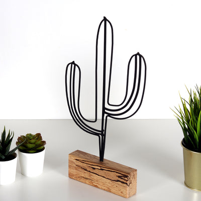 Bystag metal ahşap dekoratif masa süs dekoru-raf dekoru-hediyelik aksesuar-biblo-raf için süs-kaktüs- Bystag metal wood decorative desk ornament-ornamental decor- wood metal decor-cactus